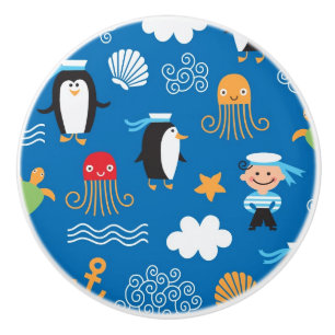 pattern with sea theme ceramic knob