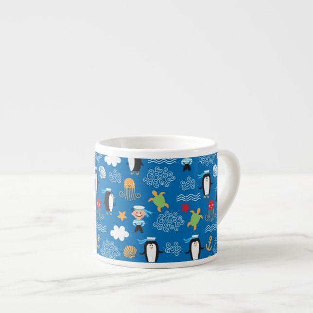 pattern with sea theme espresso cup (Front Right)