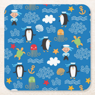 pattern with sea theme square paper coaster