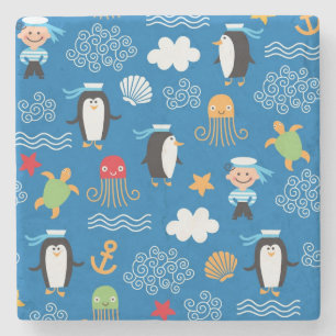 pattern with sea theme stone coaster