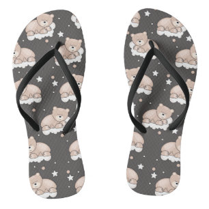 pattern with small bear sleeping flip flops