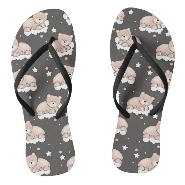 pattern with small bear sleeping flip flops (Footbed)