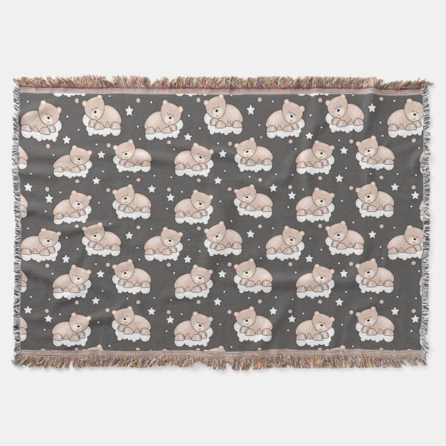 pattern with small bear sleeping throw blanket (Front)