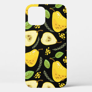 Pattern with sweet yellow pears with leaves, flowe iPhone 12 case