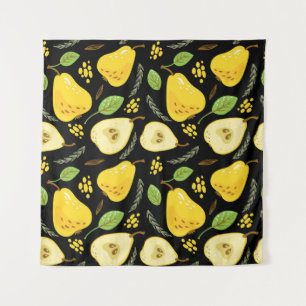 Pattern with sweet yellow pears with leaves, flowe tapestry