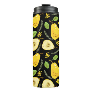 Pattern with sweet yellow pears with leaves, flowe thermal tumbler