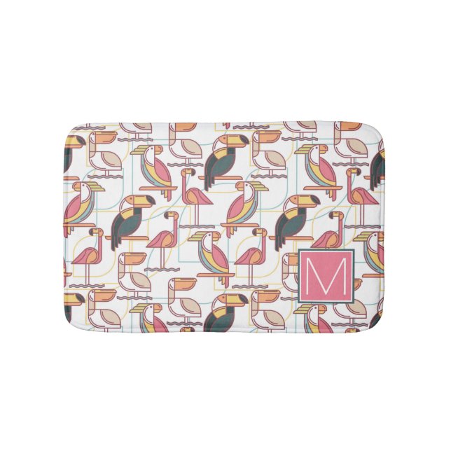 Pattern With Tropical Birds | Add Your Initial Bath Mat (Front)