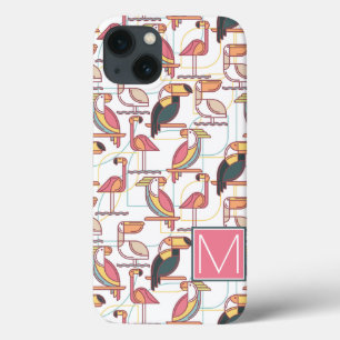 Pattern With Tropical Birds Add Your Initial iPhone 13 Case