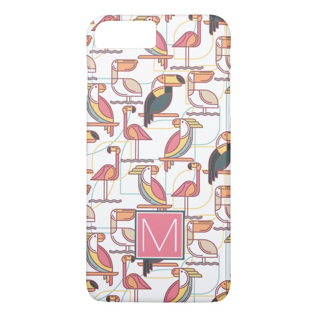 Pattern With Tropical Birds | Add Your Initial Case-Mate iPhone Case (Back)