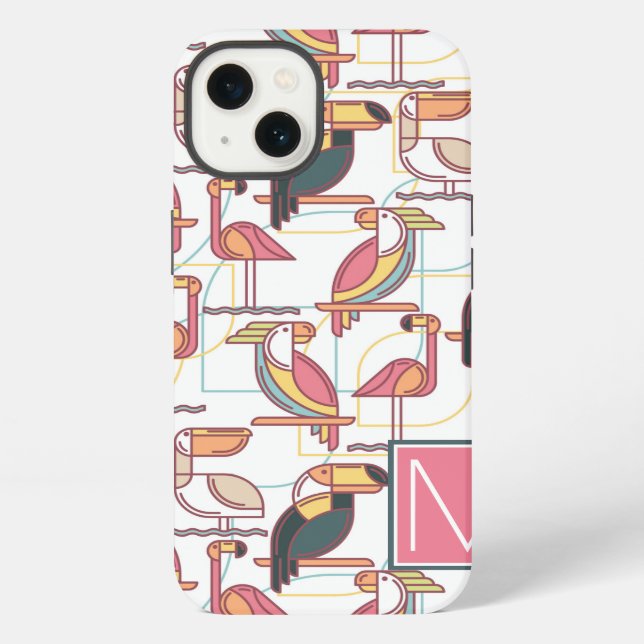 Pattern With Tropical Birds | Add Your Initial iPhone Case (Back)
