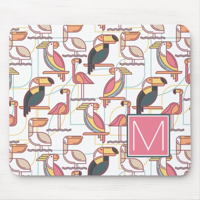 Pattern With Tropical Birds | Add Your Initial Mouse Mat (Front)