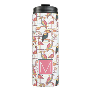 Pattern With Tropical Birds Add Your Initial Thermal Tumbler