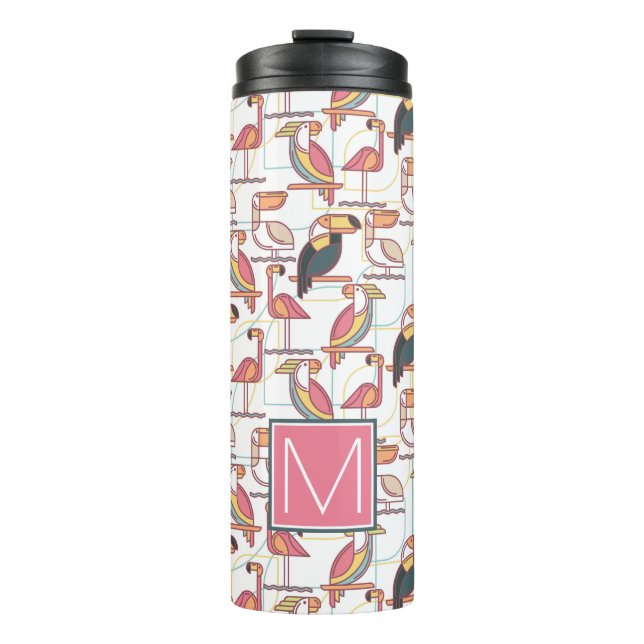Pattern With Tropical Birds | Add Your Initial Thermal Tumbler (Front)