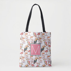 Pattern With Tropical Birds   Add Your Initial Tote Bag