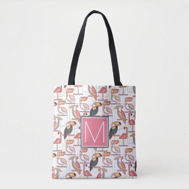 Pattern With Tropical Birds | Add Your Initial Tote Bag (Front)