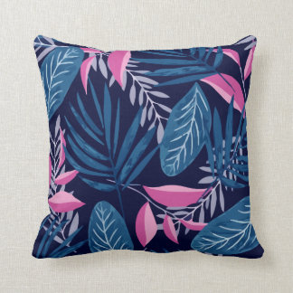 Pattern With Tropical Flora Blue And Pink Cushion