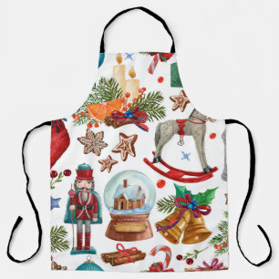 Pattern with Vintage Christmas ornaments, toy and  Apron