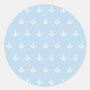 Pattern with white anchors on blue classic round sticker