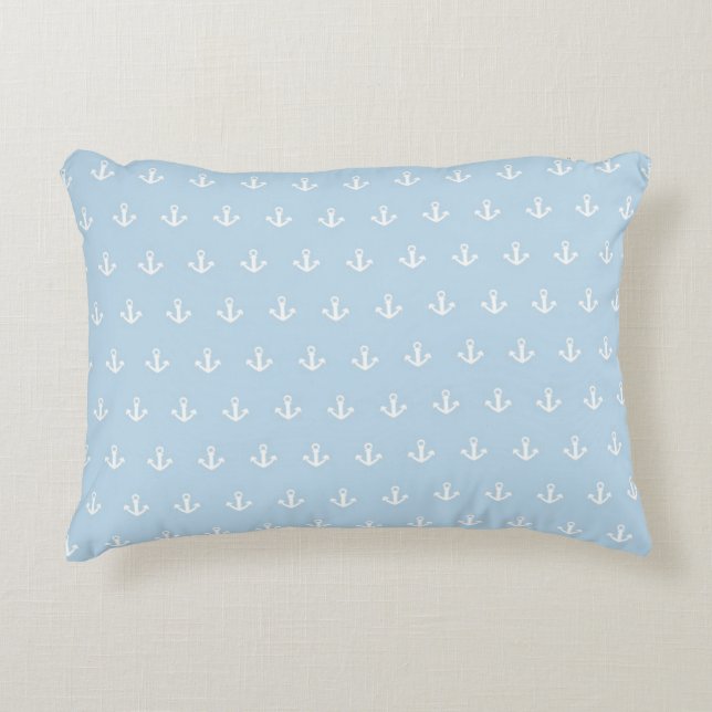 Pattern with white anchors on blue decorative cushion (Front)