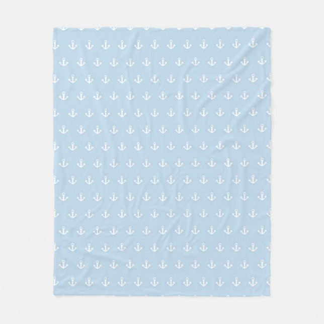 Pattern with white anchors on blue fleece blanket (Front)
