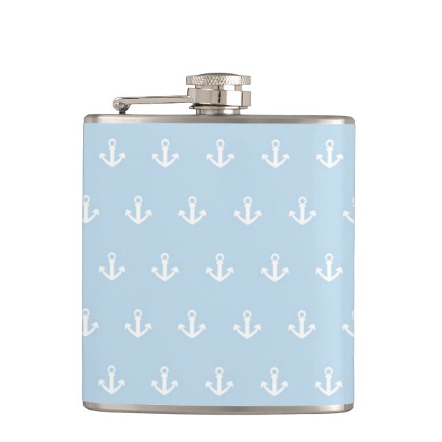 Pattern with white anchors on blue hip flask (Front)