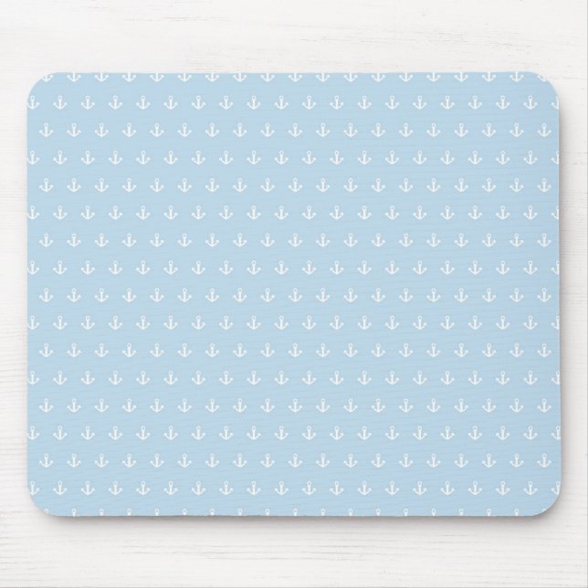 Pattern with white anchors on blue mouse mat (Front)