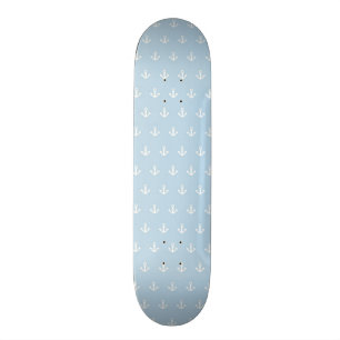 Pattern with white anchors on blue skateboard
