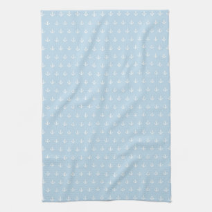 Pattern with white anchors on blue tea towel