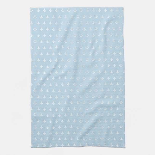 Pattern with white anchors on blue tea towel (Vertical)