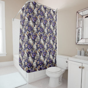 Pattern with White Rabbits and Purple Flowers Shower Curtain