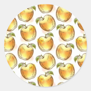Pattern with yellow apple classic round sticker