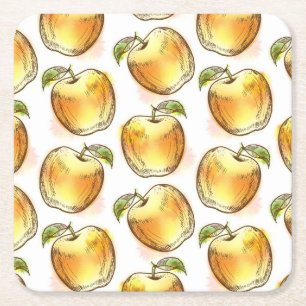 Pattern with yellow apple square paper coaster