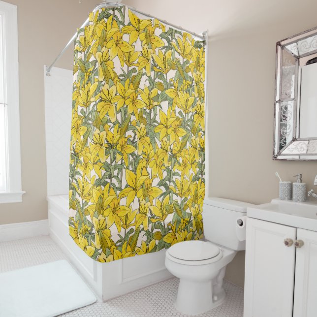 Pattern with yellow lily shower curtain (In Situ)
