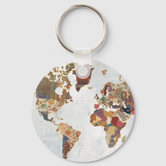 Pattern World Map Key Ring (Front)
