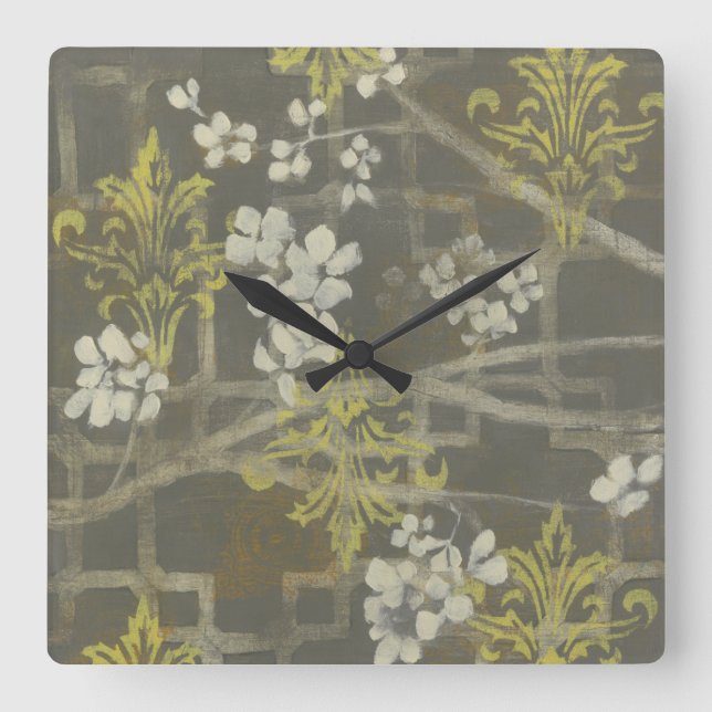 Patterned Blossom Branch I Square Wall Clock (Front)