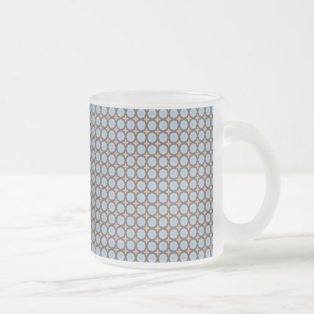 Patterned Blue and Brown Frosted Glass Coffee Mug (Right)