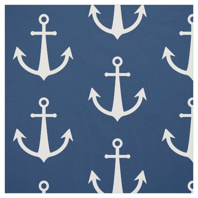 Patterned Blue White Anchor Symbol Fabric (Swatch)
