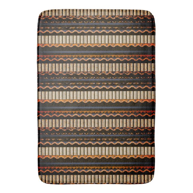 Patterned Brown, Blue, Orange   Bath Mat (Front Vertical)