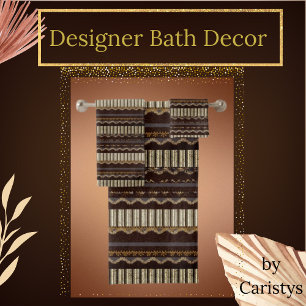 Patterned Brown, Gold, Cream  Bath Towel Set