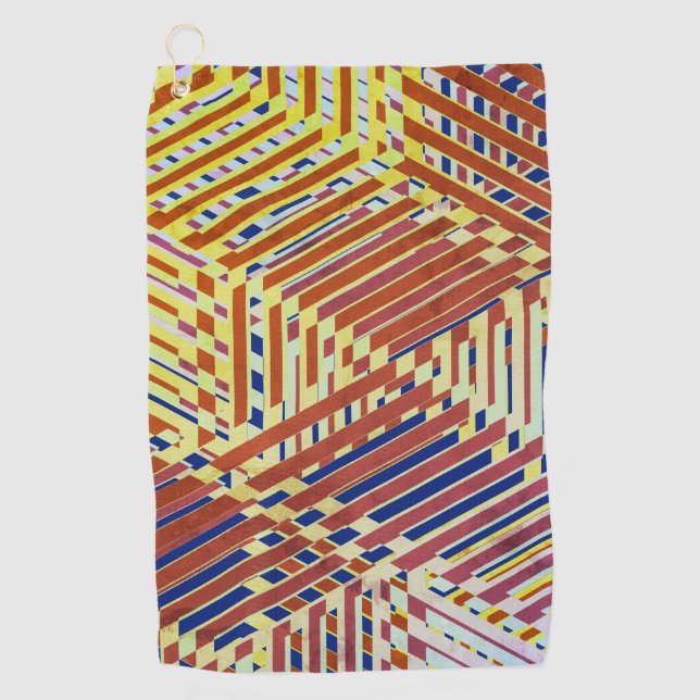 Patterned Brown, Navy, Yellow  Golf Towel (Front)