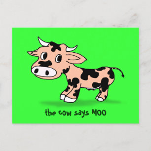 Patterned Cartoon Cow on Green with Moo Postcard