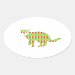 Patterned Cat Oval Sticker