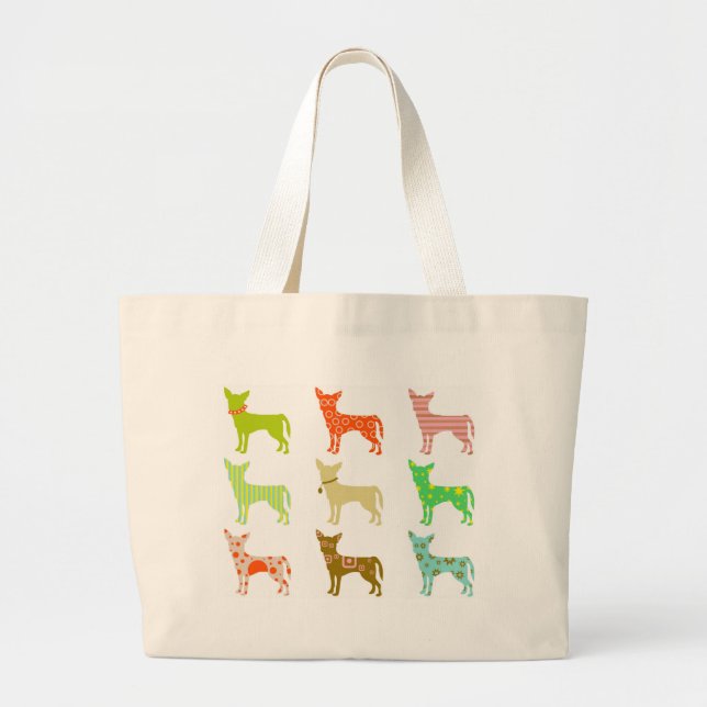 patterned-chihuahuas large tote bag (Front)