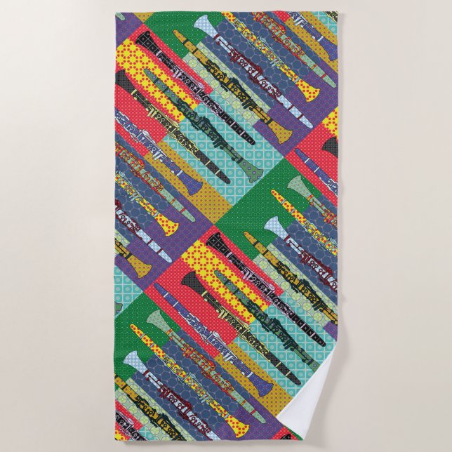 Patterned Clarinets Beach Towel (Front)