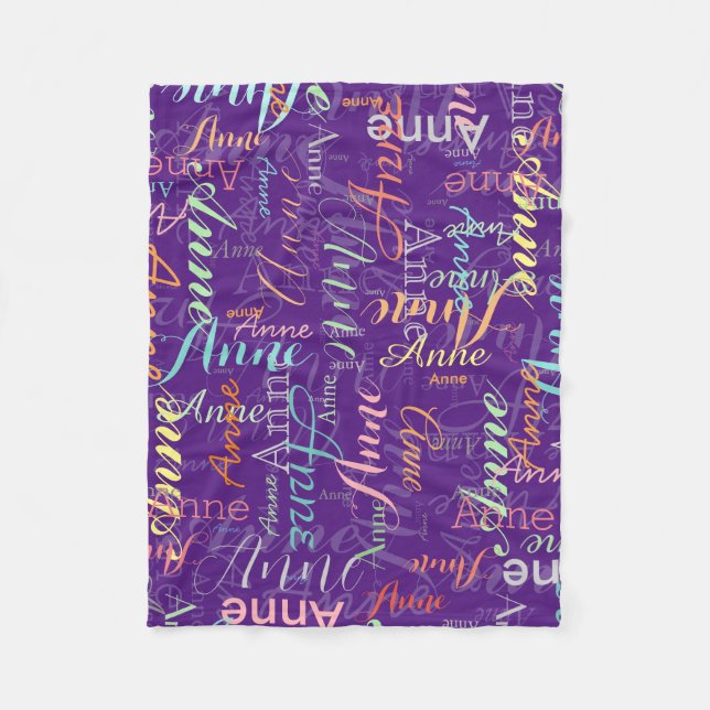 Patterned Colour Names Fleece Blanket Purple (Front)