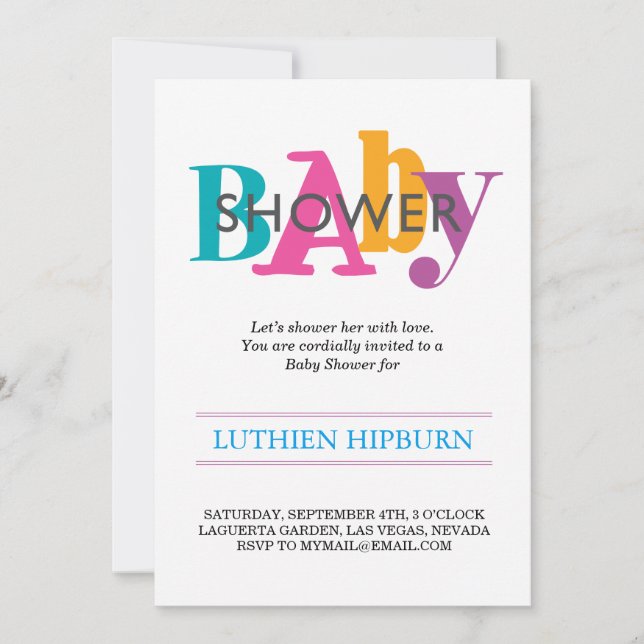 patterned & colours baby shower invitation (Front)