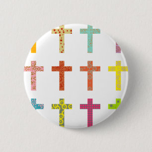 Patterned Crosses 6 Cm Round Badge