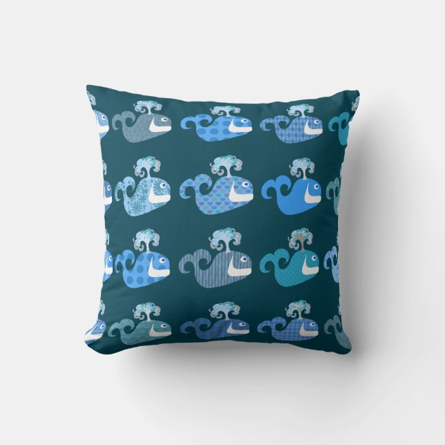 Patterned Cute Happy Whale Cartoon Characters Cushion (Front)