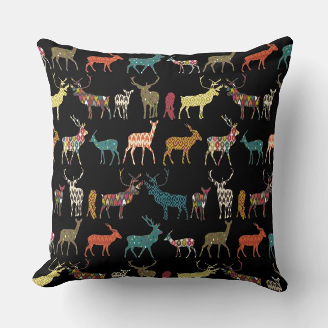 patterned deer black cushion (Front)