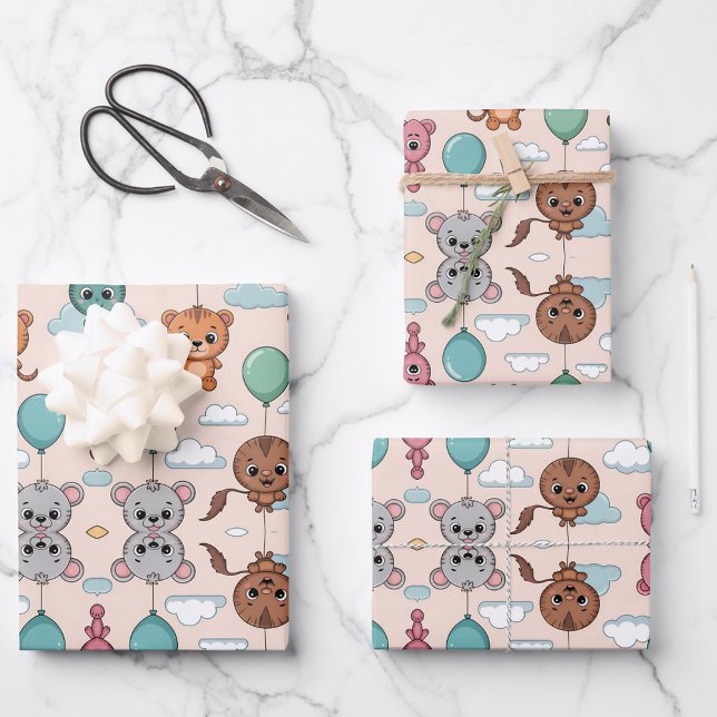 Patterned design featuring colourful cartoon anima wrapping paper sheet (Creator Uploaded)